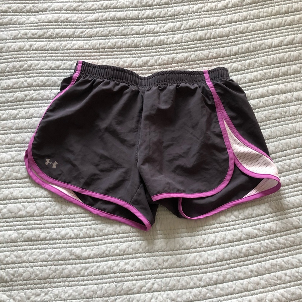 Black under armor running shorts.